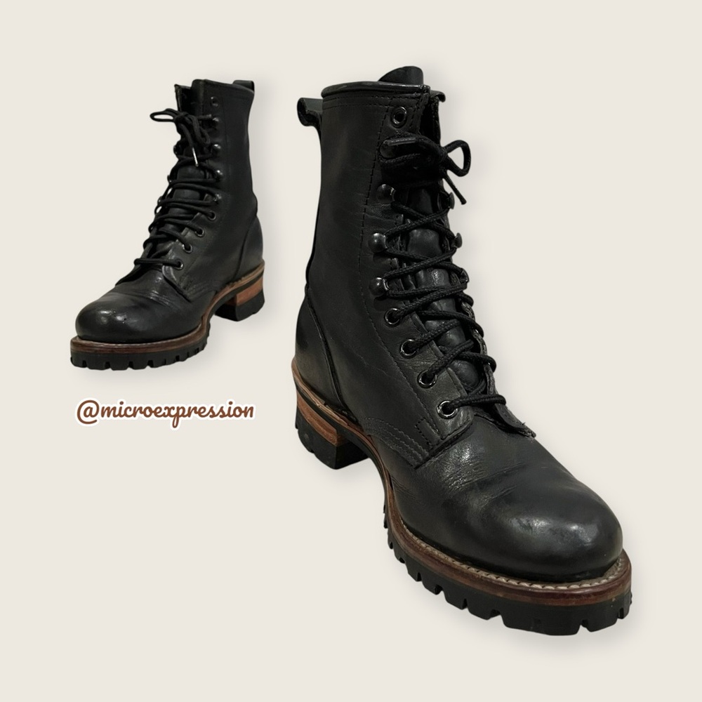 Frye Logger 8G Black Leather Vintage Combat Durable LaceUp Work/Hiking Moto Boot - Picture 7 of 14